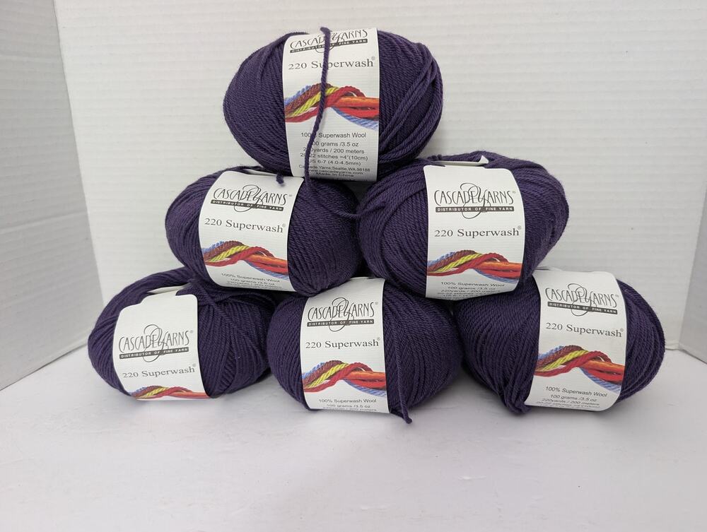 Cascade Yarns 220 Superwash Wool Eggplant Purple Worsted Lot of 6 Skeins